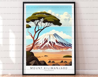 Mount Kilimanjaro Illustration Print Mount Kilimanjaro Tanzania Travel Poster Gift Unframed Print