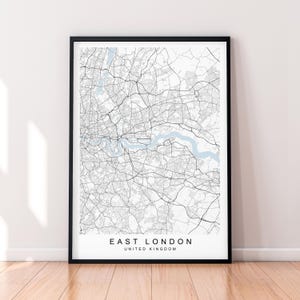 East London Karte Print Minimalistische East London England Map Poster Home Map Poster Wanddeko