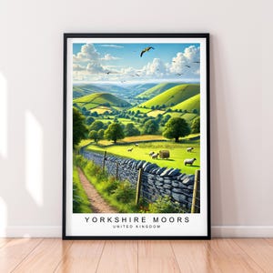 Yorkshire Moors Fields Art Illustration Print Yorkshire North York Moors Poster Gift Unframed Print