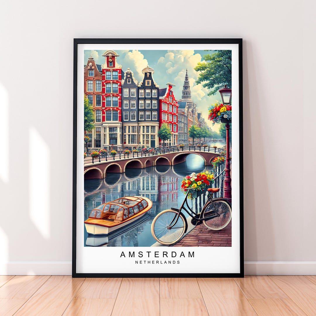 Amsterdam Travel Print Art Illustration Amsterdam Netherlands Poster ...