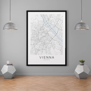 Mapa de Viena Impressão Minimalista Casa Viena Áustria Mapa Poster Decoração de Parede