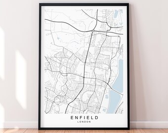 Mapa dzielnicy Enfield w Londynie Plakat wydrukowany Minimalistyczny dom Londyn Mapa dzielnicy Enfield Plakat sztuka ścienna Dekoracja