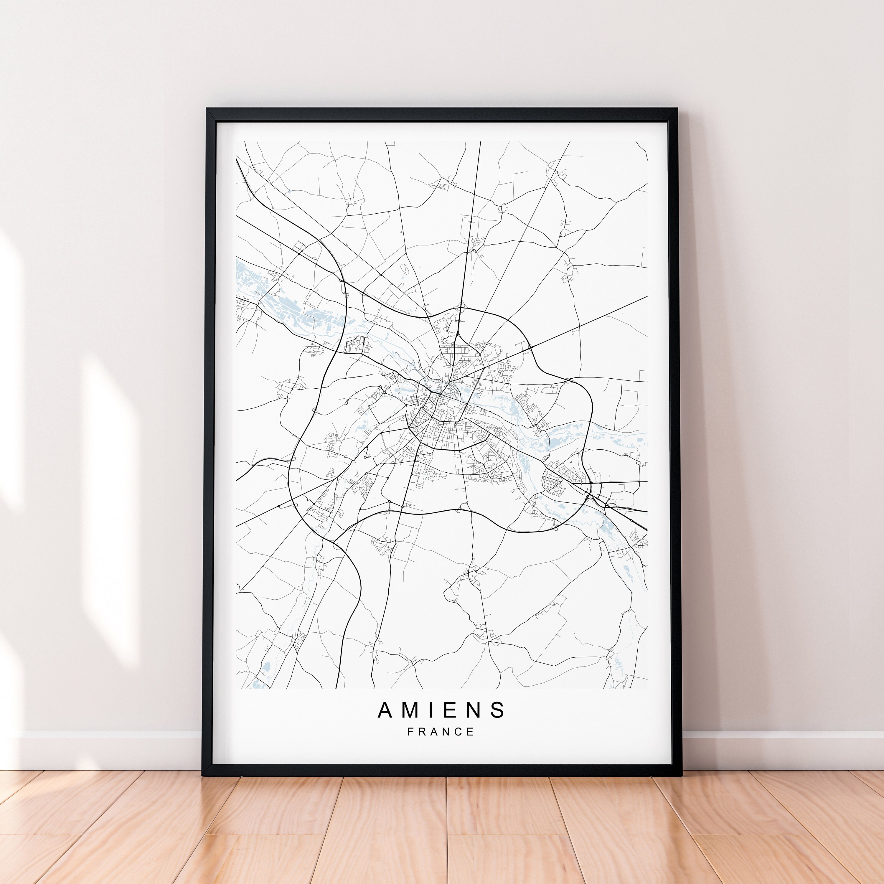 Plan de ville Poster dAmiens Création originale handmade Affiche Amiens France Minimalist Map City Map Impression dArt 