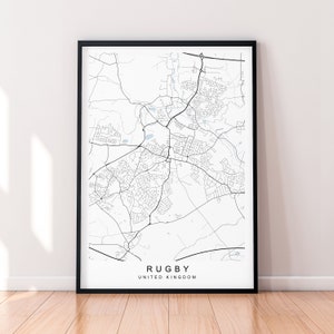 Rugby Map England Print Poster Minimalist Home Decor Rugby UK Town Map Poster Wall Art Decor
