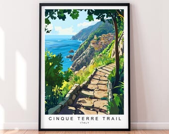 Cinque Terre Hiking Trail Print Illustration Cinque Terre Poster Wall Art Gift Unframed Print