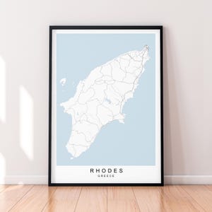 Rhodos Karte Druck Rhodos Insel Griechenland Karte Poster Wandkunst Geschenk Ungerahmter Druck