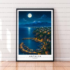 Nacht-Antalya-Türkei Poster Ungerahmt Illustration Kunstdruck Küsten Marina Ansicht Mandala Poster