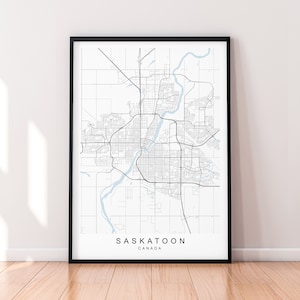 Saskatoon City Canada carte impression affiche minimaliste maison Saskatoon Saskatchewan Canada carte affiche mur Art déco