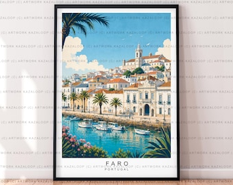 Stampa di illustrazioni artistiche del distretto di Faro dell'Algarve Algarve Portogallo Poster regalo Stampa senza cornice
