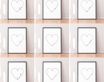 Family Member Heart Love Single Line Art Poster Wall Art Minimalist Print