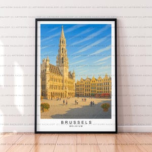 Brussels Belgium Illustration Print Unframed Poster Art Travel Artwork Wall Decor Vintage Style Architecture Brussels Poster