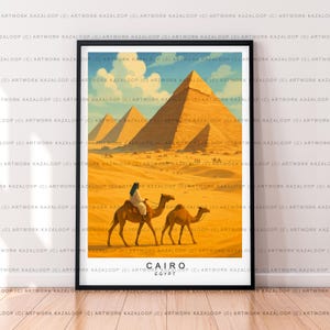 Illustrazione artistica del Cairo in Egitto senza cornice con poster di piramidi di cammelli