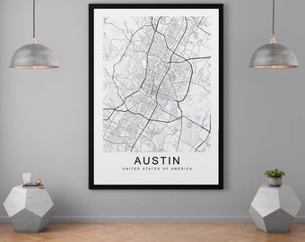 Austin Texas City Map Print Minimalist Home Map Poster Wall Decor