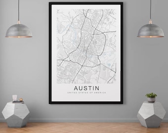 Austin Texas City Map Print Minimalist Home Map Poster Wall Decor