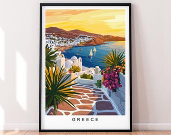 Greece Art Illustration Print Greece Poster Wall Art Gift Unframed Print