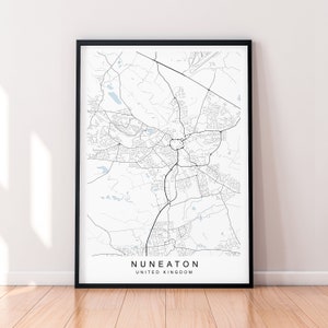 Nuneaton UK Map England Print Poster Minimalistisches Wohndekor Nuneaton UK Town Map Poster Wandkunst Dekor