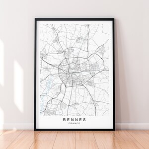 Mapa de la ciudad de Rennes, póster impreso de Francia, decoración minimalista para el hogar, ciudad de Rennes, póster de mapa de Francia, Arte de la pared Decoración