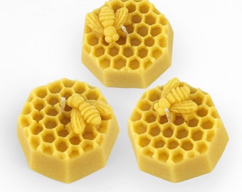 3pcs 100% Natural Beeswax Octagon Shape Bee Hive House Honeycomb Grid Candles   Gift Present
