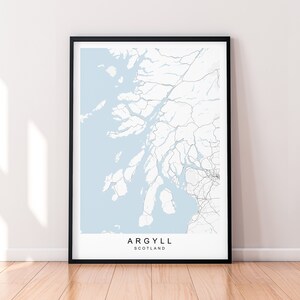 Argyll and Bute Schotland Area Map Print Minimalist Home Poster Wall Decor Maten 5x7",8x10",11x14",12x16,A5,A4,A3