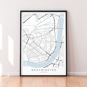 Westminster Borough of London Map Print Poster Minimalist Home London Westminster Borough Map Poster Wall Art Decor