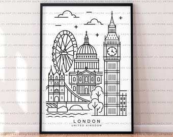 Unframed London Illustration Print Poster Art Modern Line Drawing London Landmark
