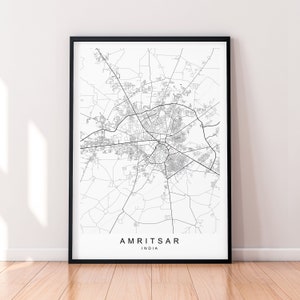 Amritsar City India Kaart Print Poster Minimalistisch Home Amritsar India Town City Map Poster Wall Art Decor
