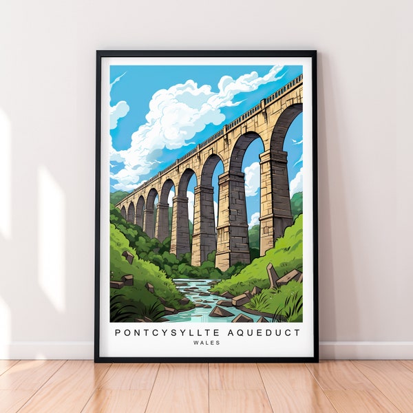 Pontcysyllte Aqueduct Illustration Print Leaning Pontcysyllte Aqueduct Wales Travel Poster Gift Unframed Print