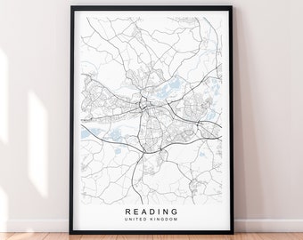 Reading City England Map Print Poster Minimalist Home Decor Reading England UK Map Poster Wall Art Decor