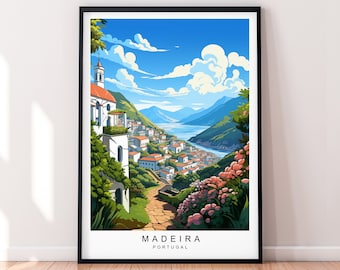 Madeira Illustration Print Madeira Portugal Travel Poster Gift Unframed Print