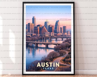 Austin Texas Illustration Druck Poster Kunst Austin Wandkunst Texas Reise Kunstwerk Moderner Austin Druck
