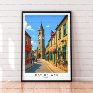 Hay On Wye Wales Street Scene Unframed Poster Illustration Art Colorful Print Hay On Wye Wales Print
