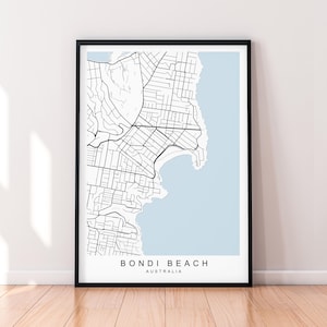 Bondi Beach kaart print poster minimalistisch interieur Bondi Beach Australië kaart poster Wall Art decor
