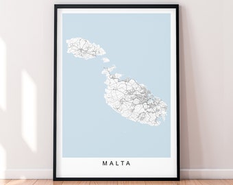 Malta Map Print Poster Minimalist Home Malta Island Map Poster Wall Art Decor
