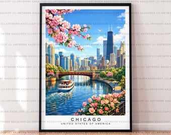 Chicago Illinois Art Print Wall Decor Chicago USA Poster Wall Art Gift Unframed Print