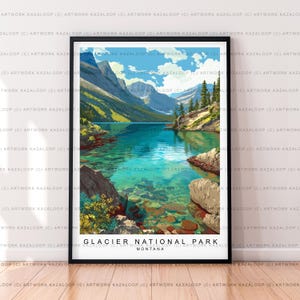 Glacier National Park Montana ingelijste afbeelding afdrukken posterkunst, Montana Travel Print, schilderachtige bergmuurkunst Glacier National Park