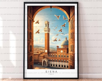 Siena Italy Piazza Illustration Poster Print Unframed Art