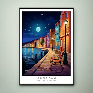 Stampa di illustrazione di Curacao Curacao Island Travel Poster regalo Stampa senza cornice
