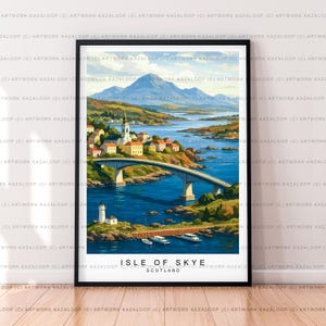 Illustrazione artistica senza cornice delle Highlands dell'Isola di Skye, stampa di un poster con una scena dell'Isola di Skye, Scozia