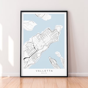 Valletta Map Malta Print Poster Minimalist Home Decor Valletta Malta Town Map Poster Wall Art Decor
