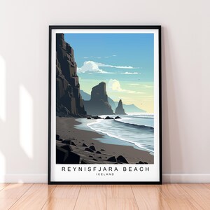 Stampa artistica della spiaggia di sabbia nera di Reynisfjara, poster dell'Islanda, regalo di arte da parete, stampa senza cornice
