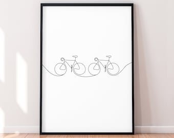 Two Sports Bikes Bicycles Single Line Connected Print Line Art Poster Wall Art Minimalist Print