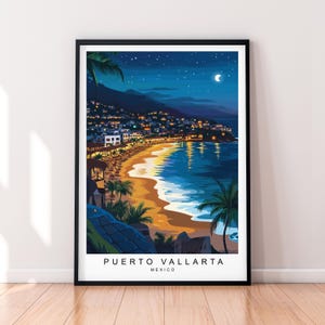 Puerto Vallarta Night Illustration Print Puerto Vallarta Mexico Poster Wall Art Gift Unframed Print