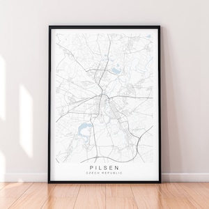 Pilsen City Map Czech Republic Print Poster Minimalist Home Decor Pilsen Town Czech Republic Map Poster Wall Art Decor