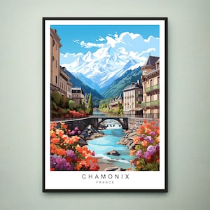 Illustrazione del villaggio di montagna di Chamonix Stampa Chamonix Francia Poster di viaggio Regalo Stampa senza cornice