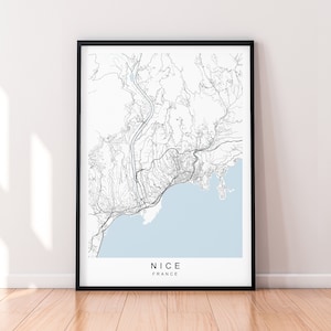 Póster impreso con mapa de la ciudad de Niza, decoración minimalista para el hogar, póster con mapa de la ciudad de Niza, Arte de la pared Decoración