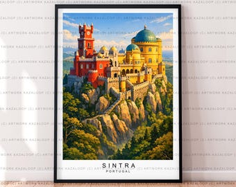 Pôster ilustrado sem moldura de Sintra, Portugal. Arte de parede de Sintra. Paisagem de Sintra. Impressão de Sintra.