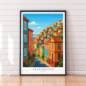 Valparaiso Chile Unframed Illustration Print Poster Art, Valparaiso Wall Art, Valparaiso Travel Print, Colorful Hillside Artwork