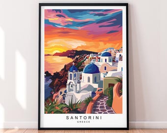 Santorini Church View at Sunset Illustration Print Santorini Greece Poster Wall Art Gift Unframed Print