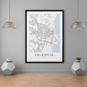 Valence carte Espagne ville ville carte impression minimaliste maison carte affiche décoration murale