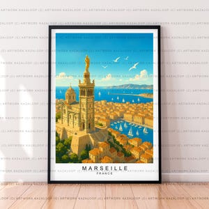 Marseille France Unframed Illustration Print Poster Art, Coastal Wall Art, Travel Artwork, French Architecture City Landscape Poster